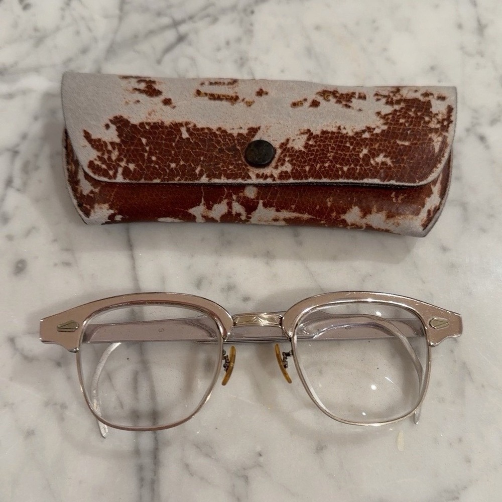 Vintage Unisex Clear Full Rim Eyeglass Frames Plastic/Metal with Case